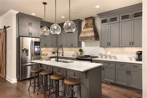 farmhouse kitchen with gray cabinets